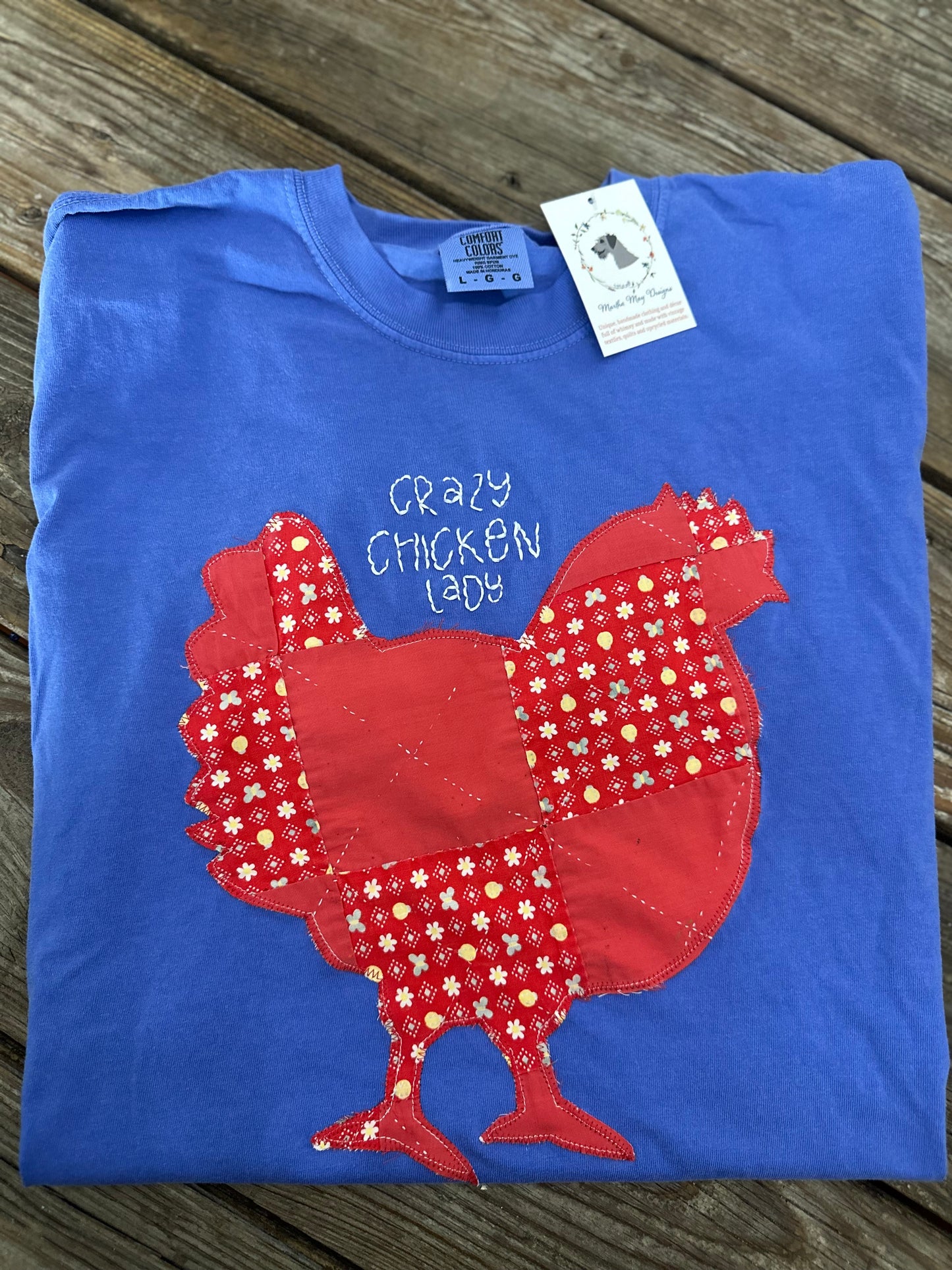 Crazy Chicken Lady Tee – Vintage Quilt Appliqué Shirt for Midwest Coop Queens