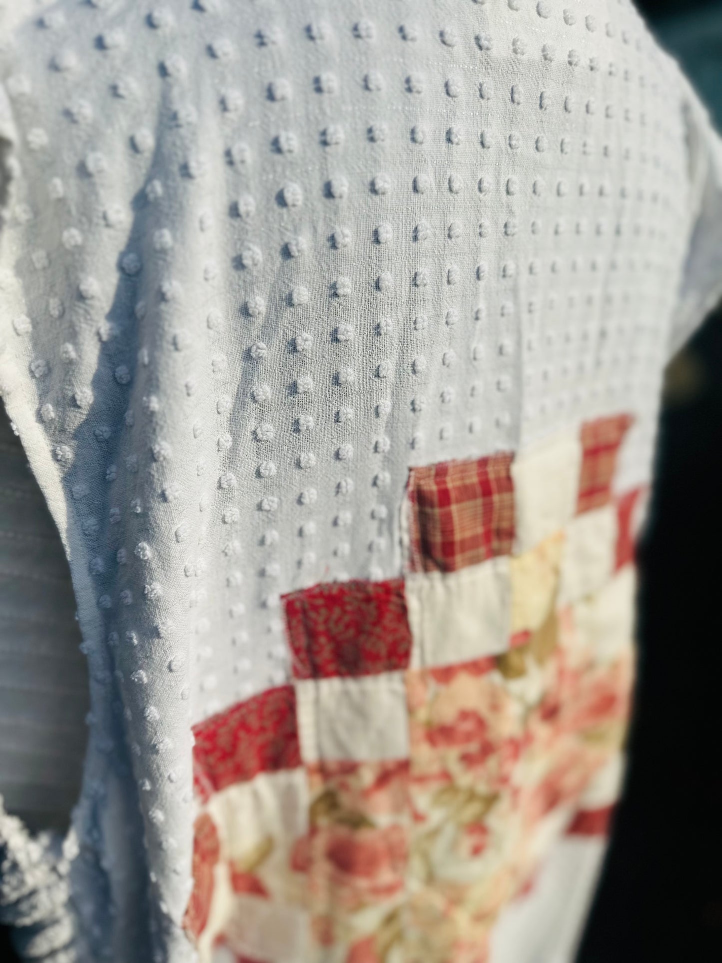Patchwork Prairie Duster – Upcycled Vintage Chenille & Quilt Vest – One of a Kind, Large/XL