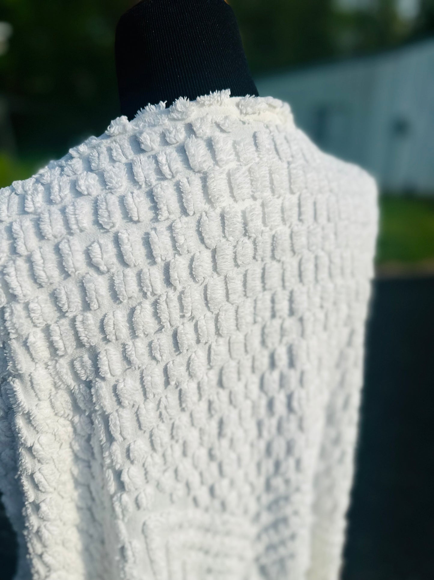 Cloudspun Chenille Duster – Upcycled White Vintage Bedspread Vest – Size Large to 2XL