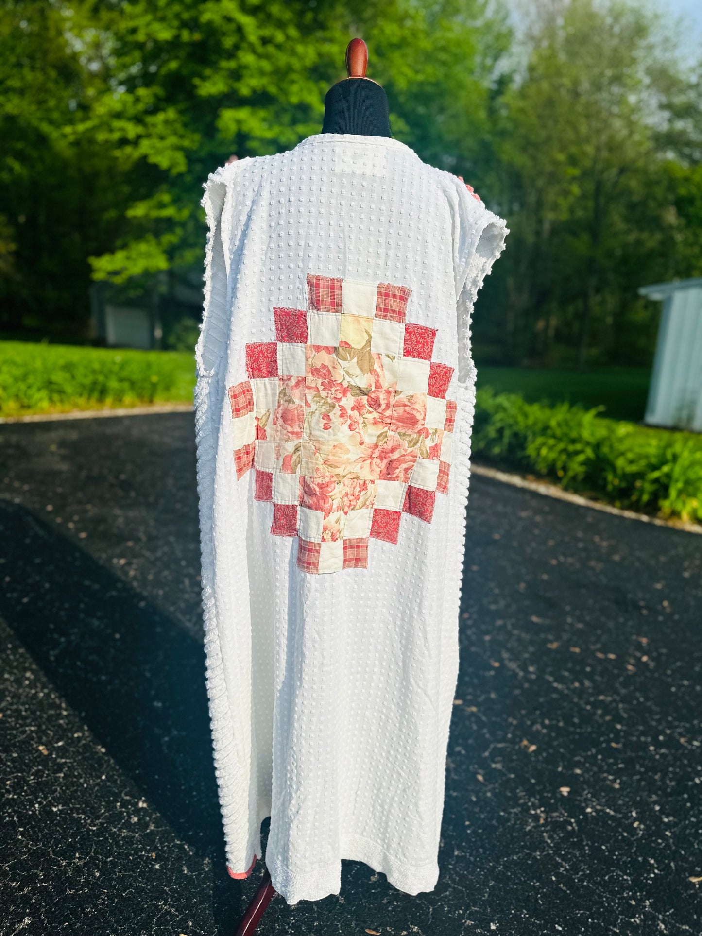 Patchwork Prairie Duster – Upcycled Vintage Chenille & Quilt Vest – One of a Kind, Large/XL
