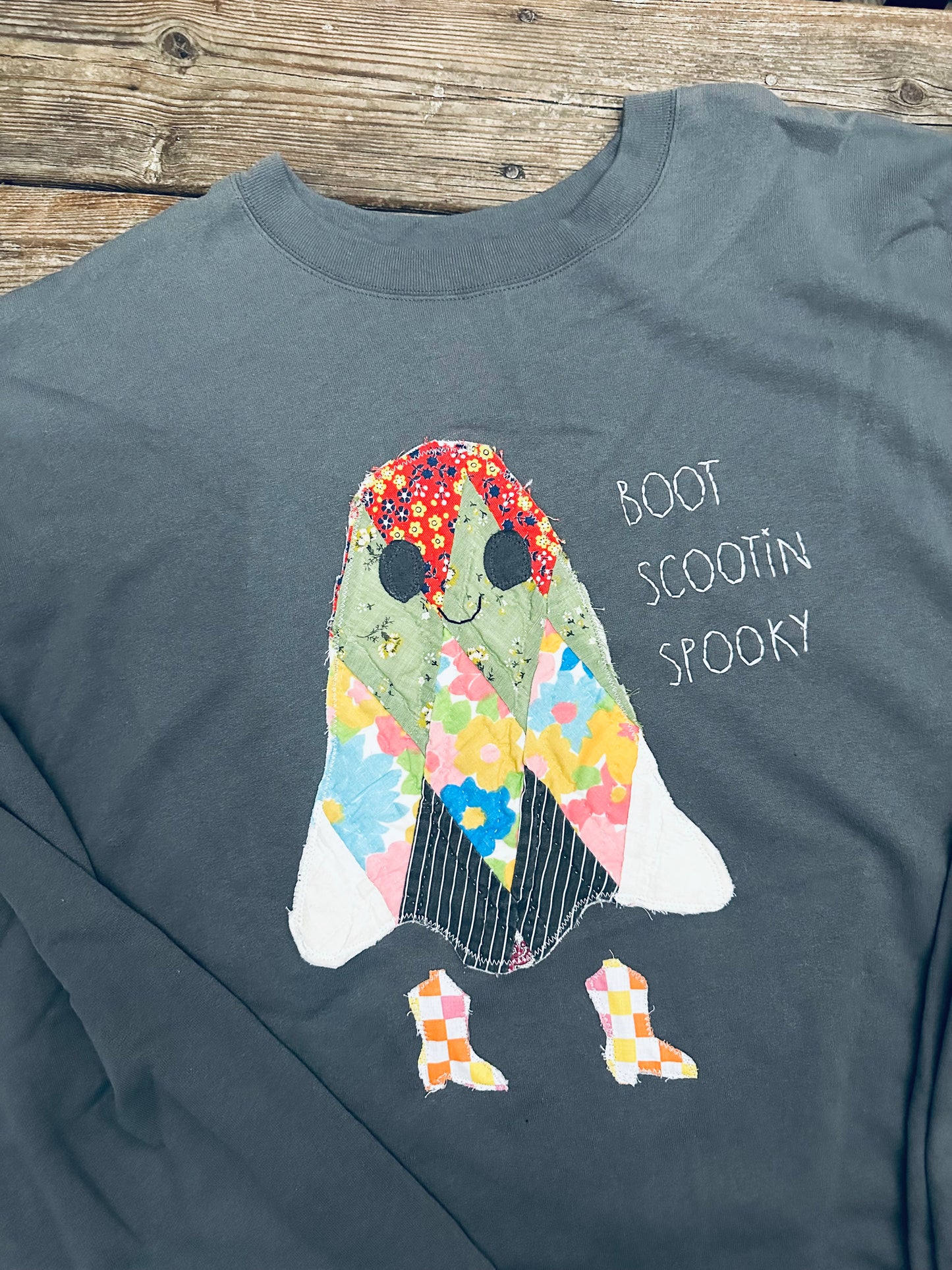 Boot Scootin’ Spooky Handmade Quilt Ghost Sweatshirt - 3XL