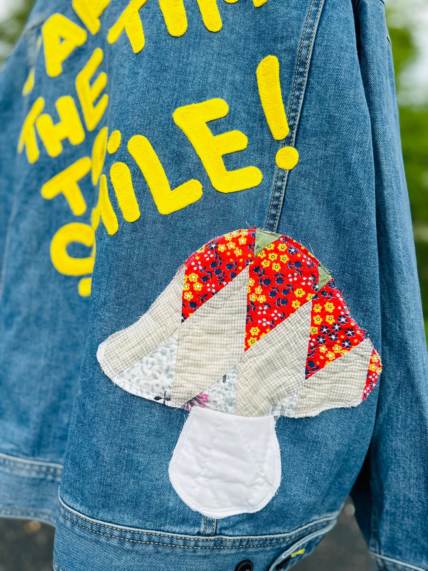 Vintage Vibes XXL Denim Jacket – “Take the Time to Smile!”
