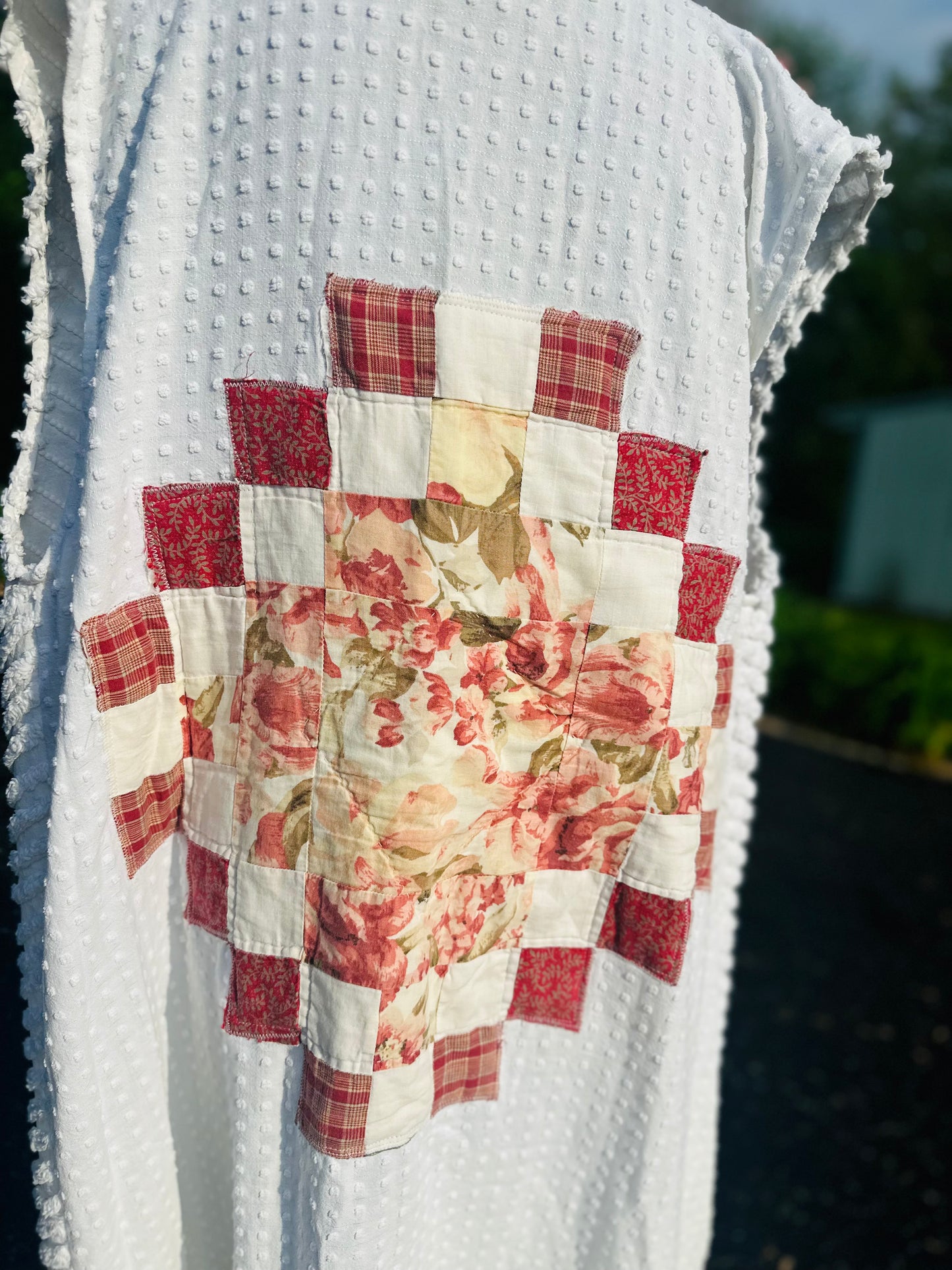 Patchwork Prairie Duster – Upcycled Vintage Chenille & Quilt Vest – One of a Kind, Large/XL