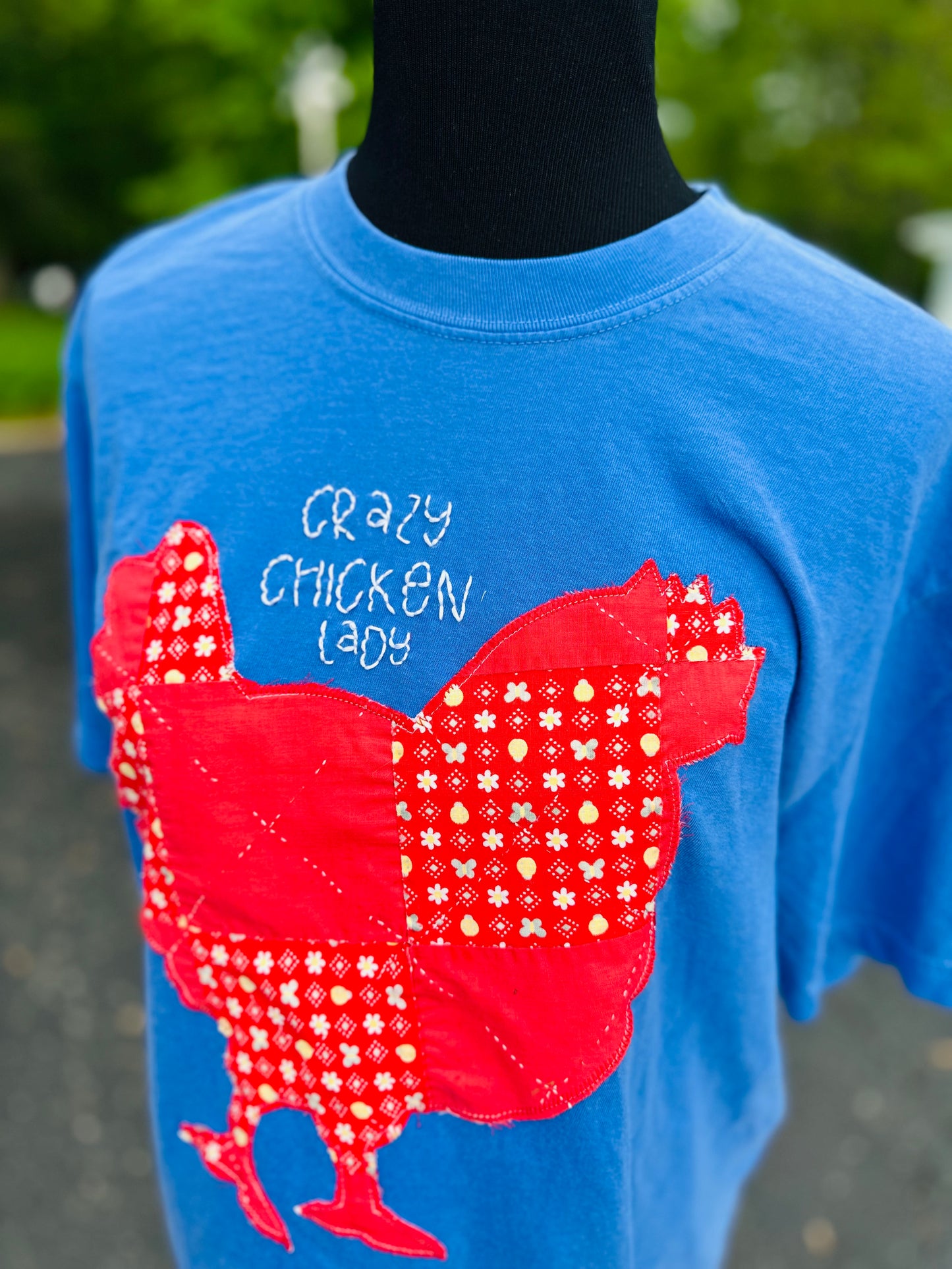Crazy Chicken Lady Tee – Vintage Quilt Appliqué Shirt for Midwest Coop Queens