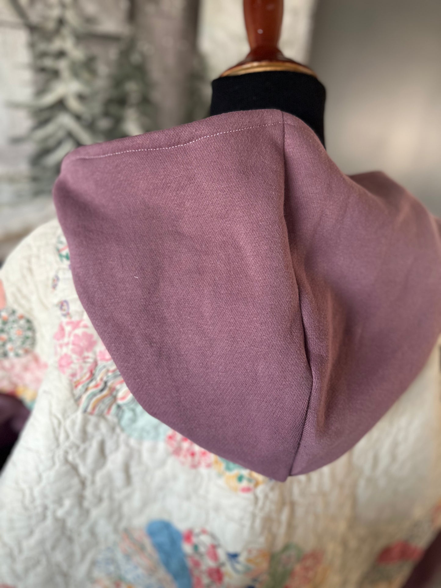 Handmade Women’s XXL Tunic Hoodie - Upcycled Vintage Quilt Patchwork Pullover, Cozy Farmhouse Chic Style