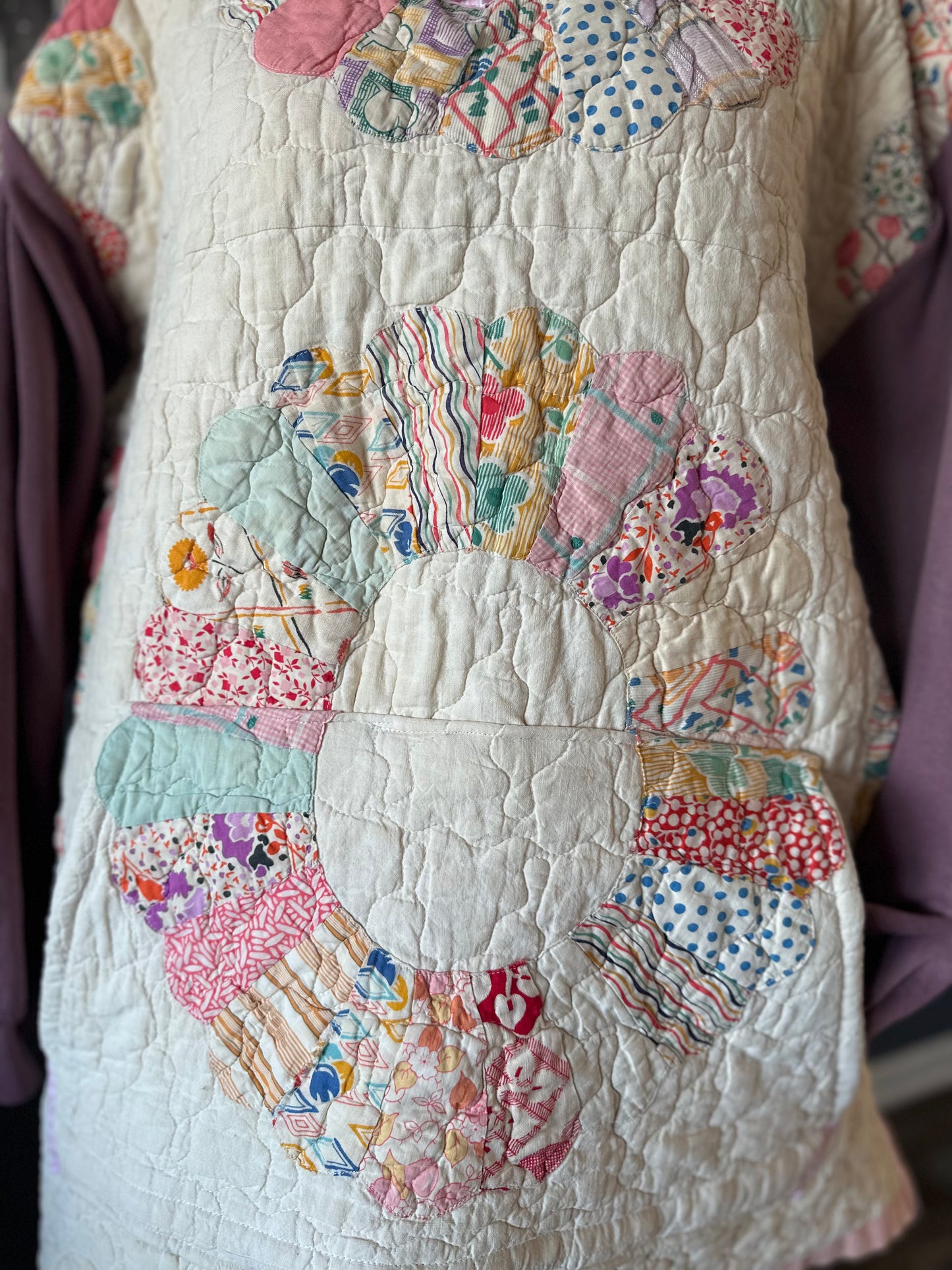 Handmade Women’s XXL Tunic Hoodie - Upcycled Vintage Quilt Patchwork Pullover, Cozy Farmhouse Chic Style