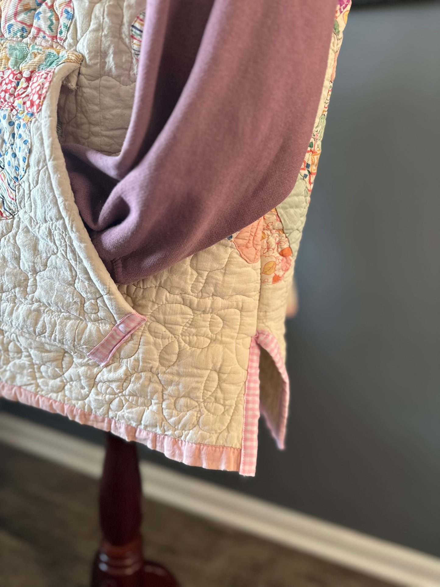 Handmade Women’s XXL Tunic Hoodie - Upcycled Vintage Quilt Patchwork Pullover, Cozy Farmhouse Chic Style