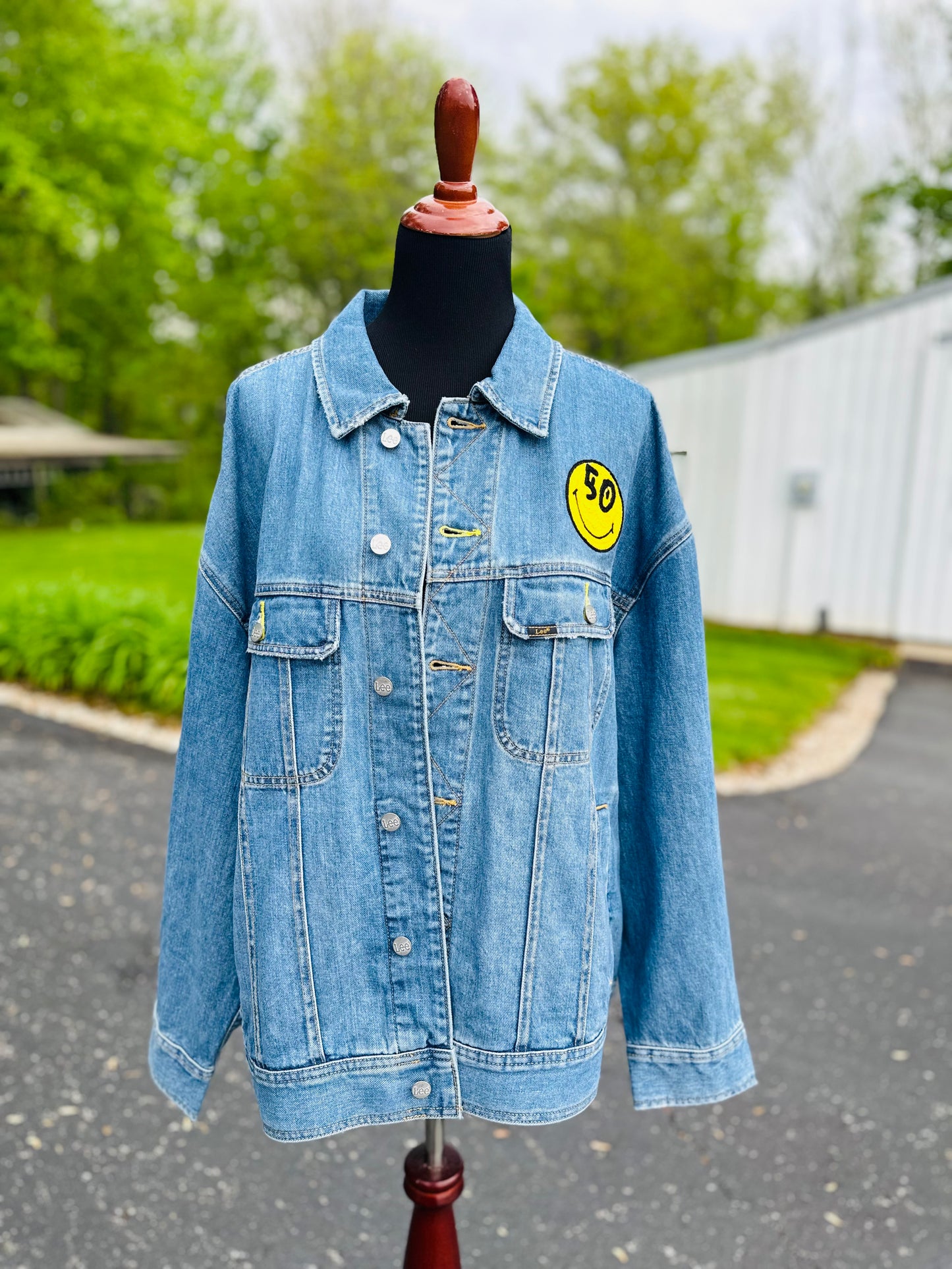 Vintage Vibes XXL Denim Jacket – “Take the Time to Smile!”