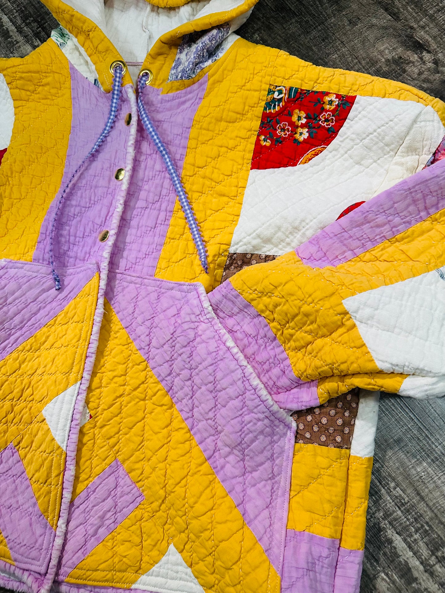 Handcrafted Vintage Quilt Hooded Coat | Women’s Oversized Medium (Fits M–L) | One-of-a-Kind Upcycled Jacket