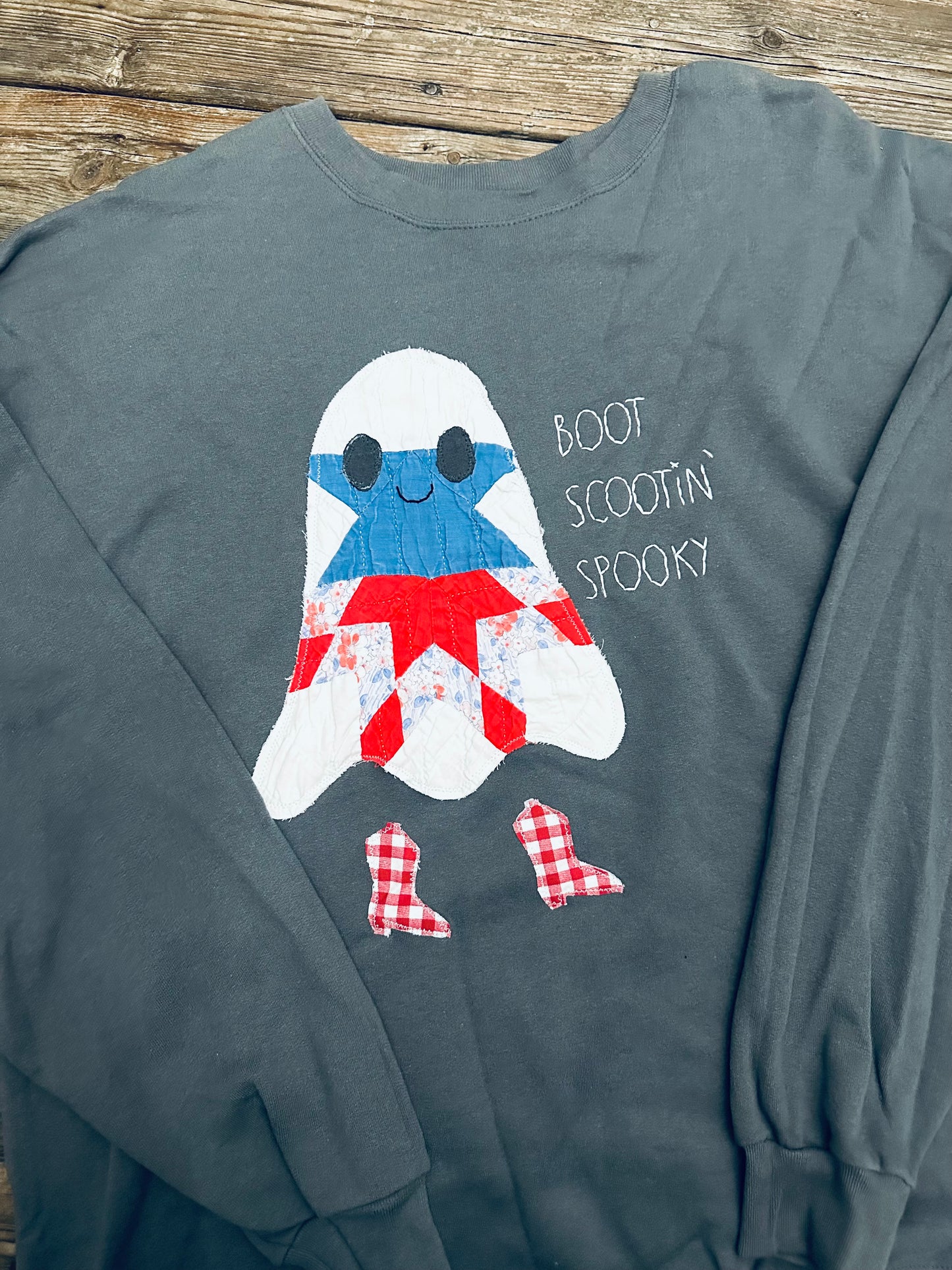 Boot Scootin’ Spooky Handmade Quilt Ghost Sweatshirt - 2XL
