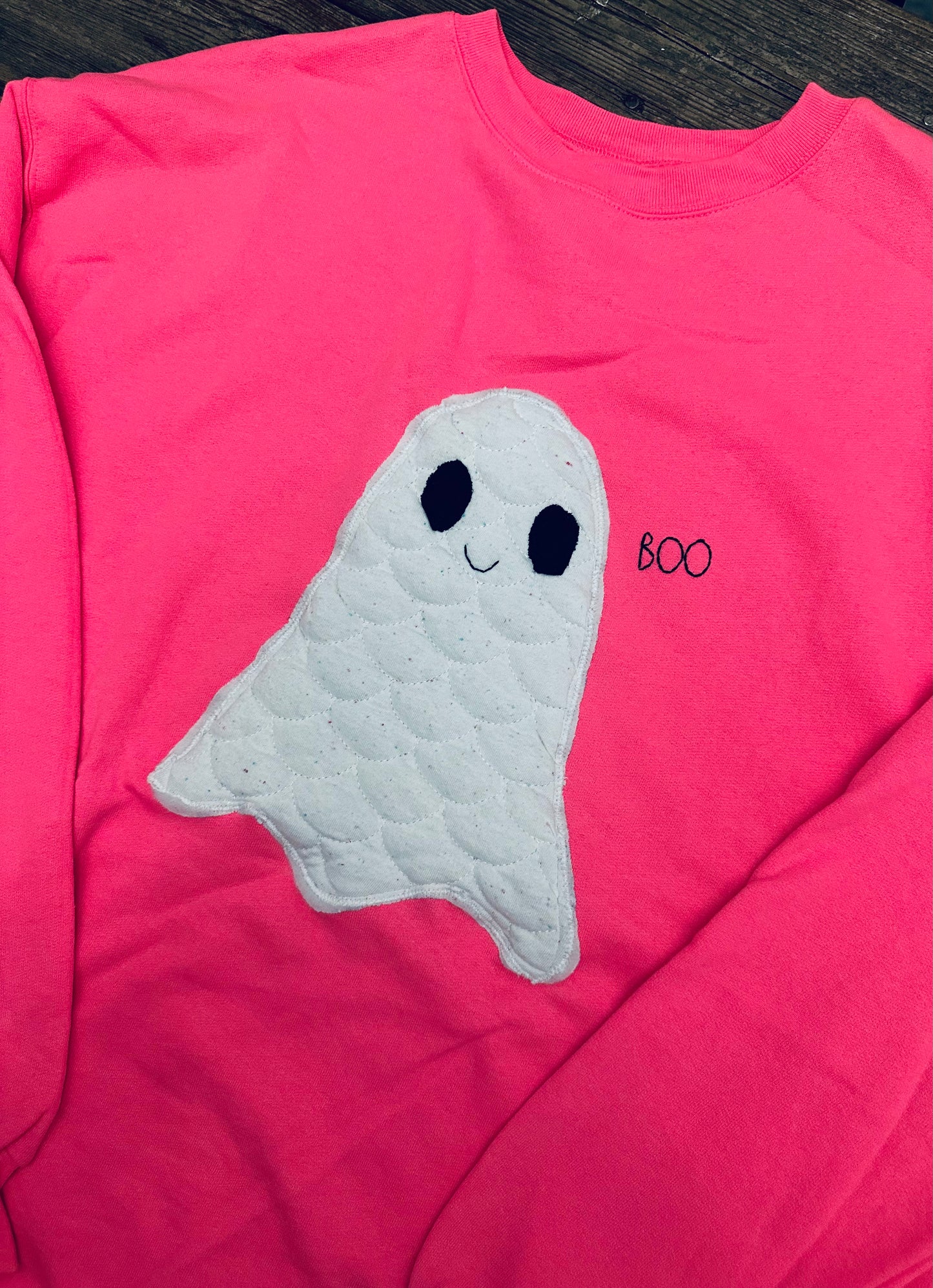 Boo Quilt Ghost Safety Pink Sweatshirt - XL