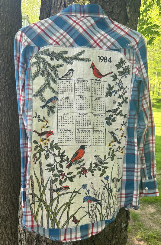 Vintage 1984 Bird Wall Calendar Button Up - Small