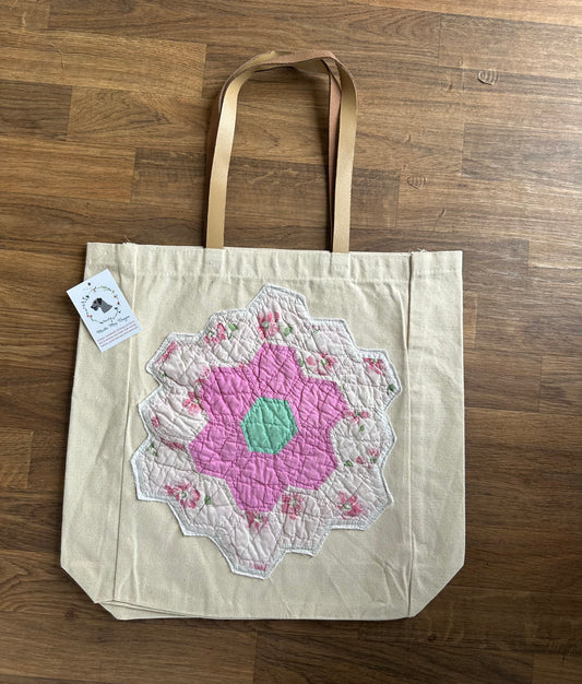 Vintage Quilt Flower Market Tote