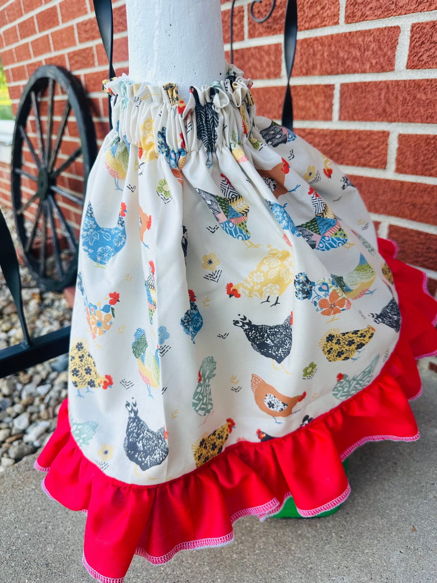 Porch Goose Outfit - Farmhouse Chicken with Denim Bonnet