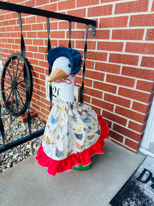 Porch Goose Outfit - Farmhouse Chicken with Denim Bonnet
