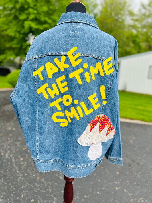 Vintage Vibes XXL Denim Jacket – “Take the Time to Smile!”