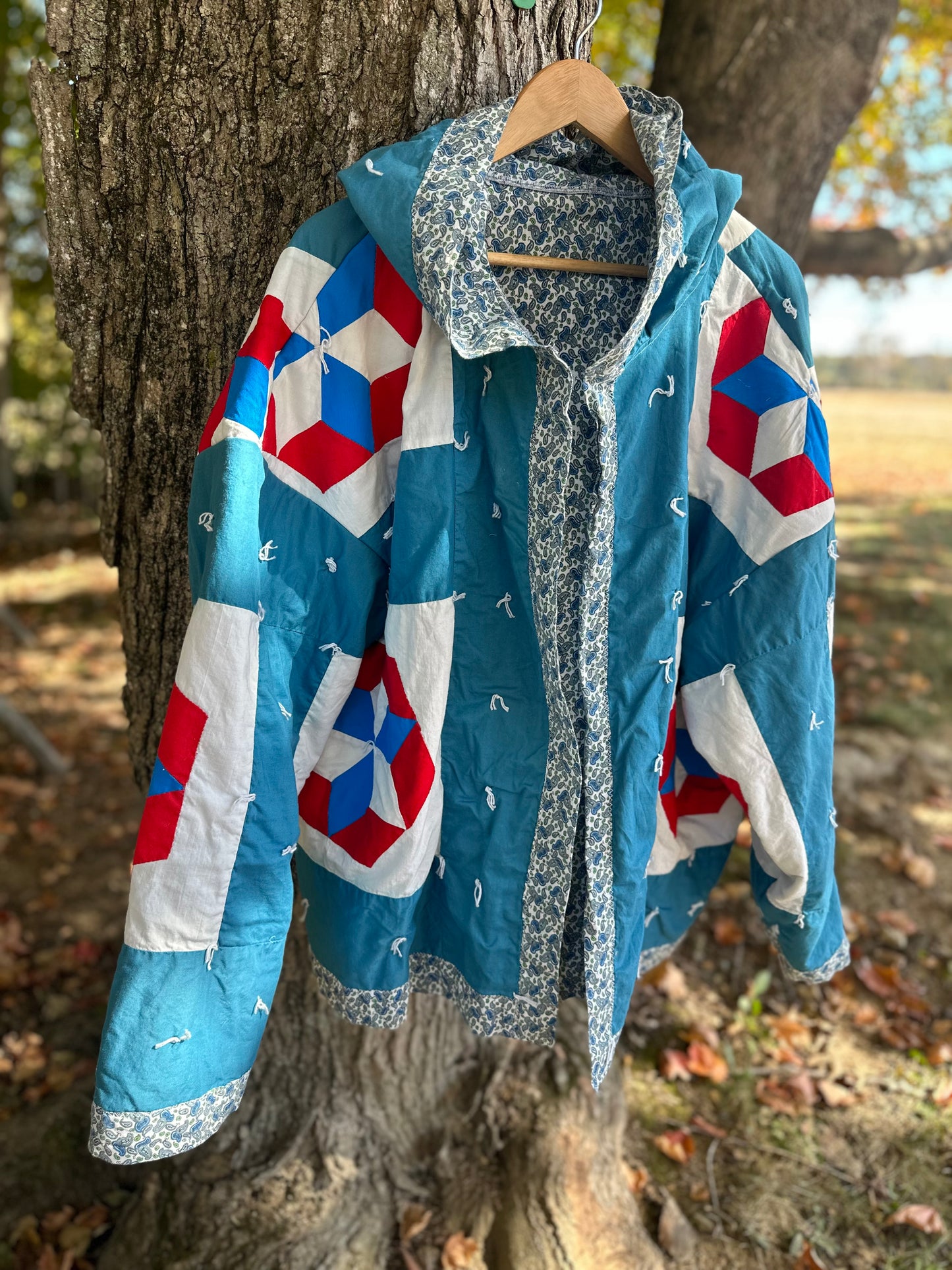 Vintage Quilt Lightweight Jacket with Hood | Unique Upcycled Fashion | Bohemian Style Outerwear