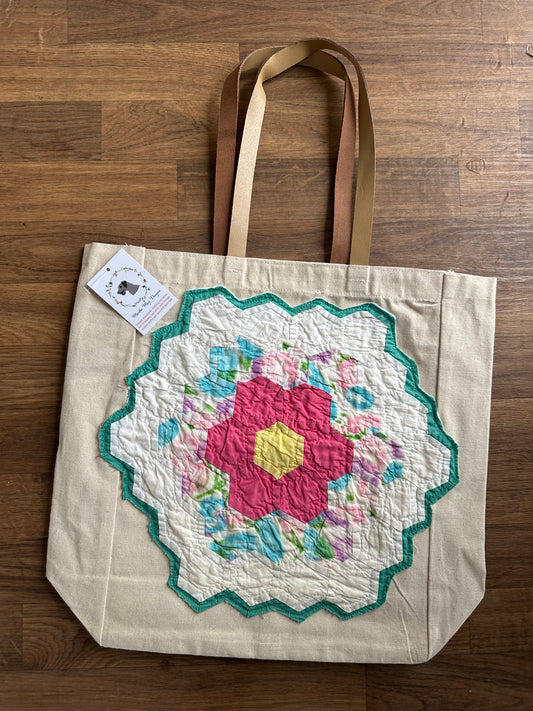 Vintage Quilt Flower Market Tote