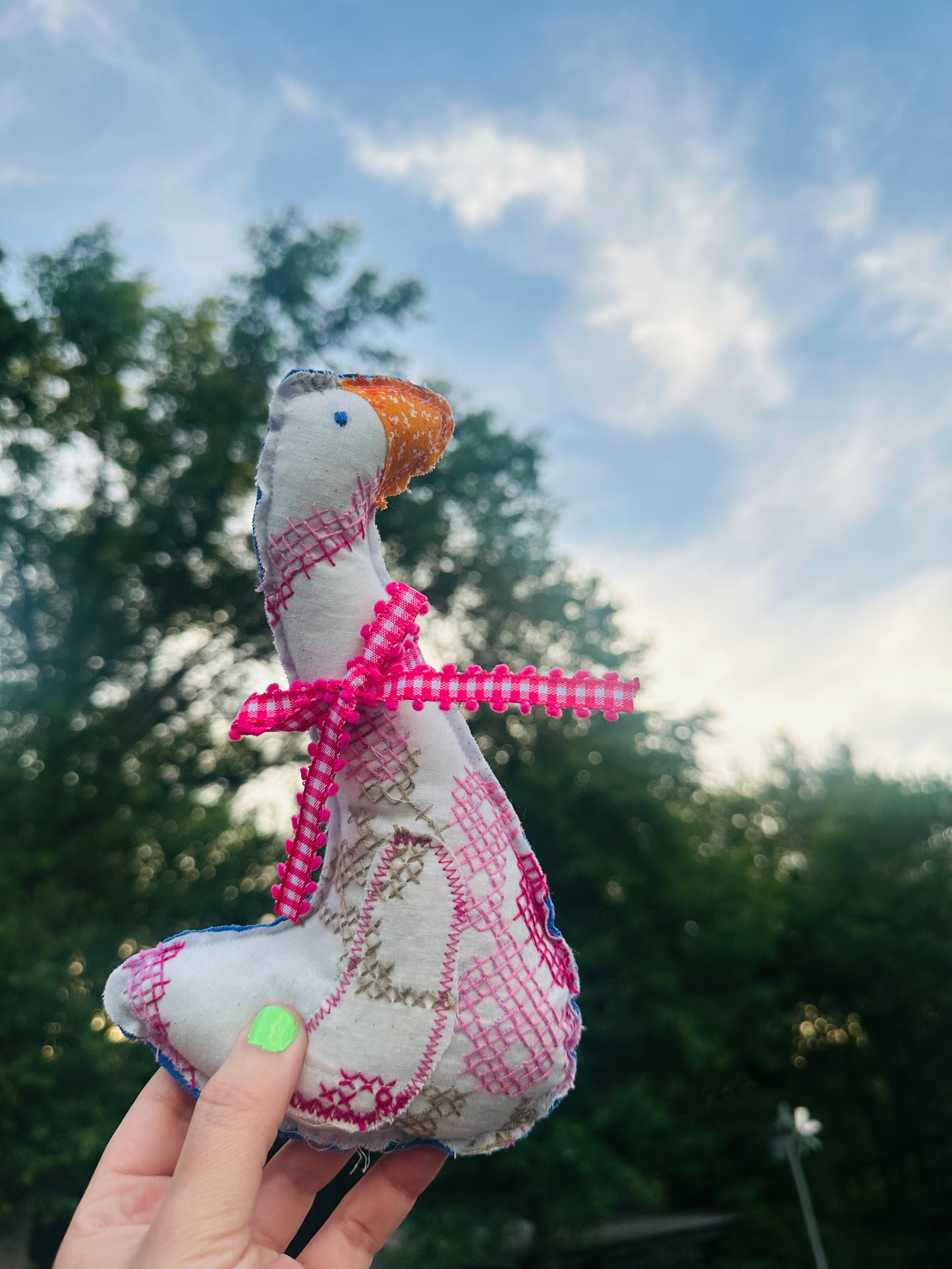 Handmade Vintage Cross-Stitch Goose | 8.5” Decorative Folk Art Goose