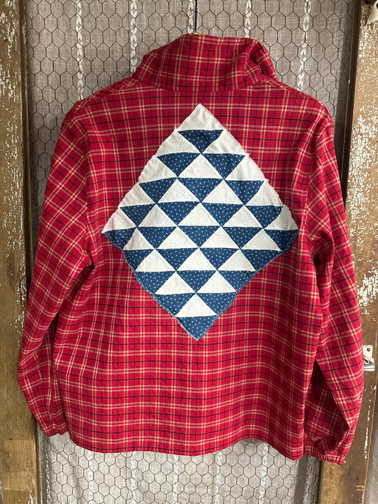 Plaid Pullover Rain Jacket with Quilt Block - Large