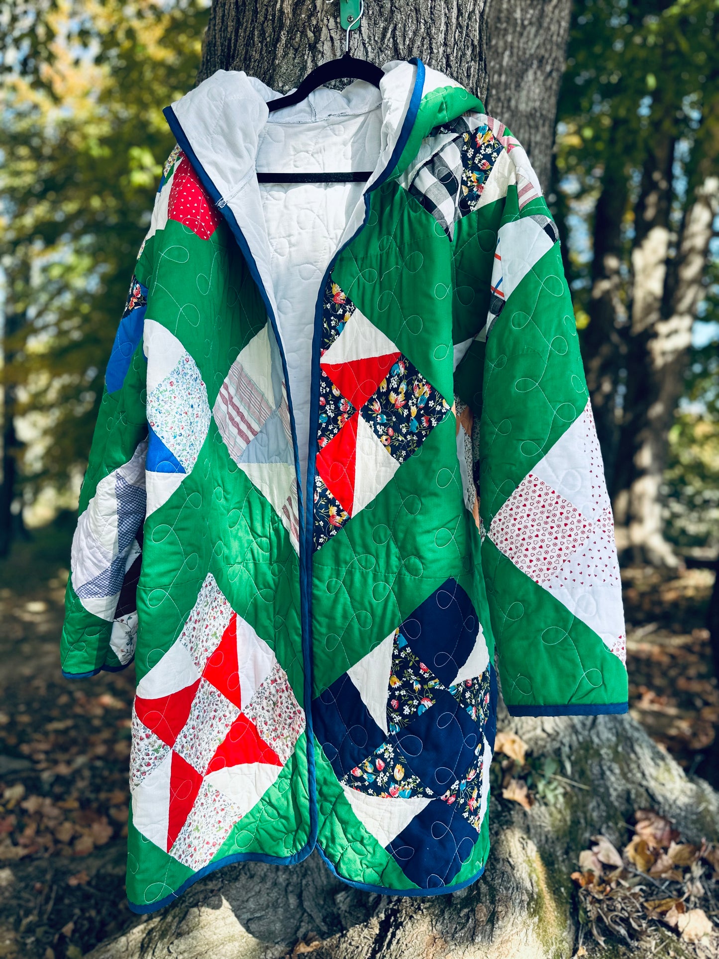 Vintage Handpieced Quilt Coat with Hood | Unique Upcycled Fashion | Bohemian Style Outerwear