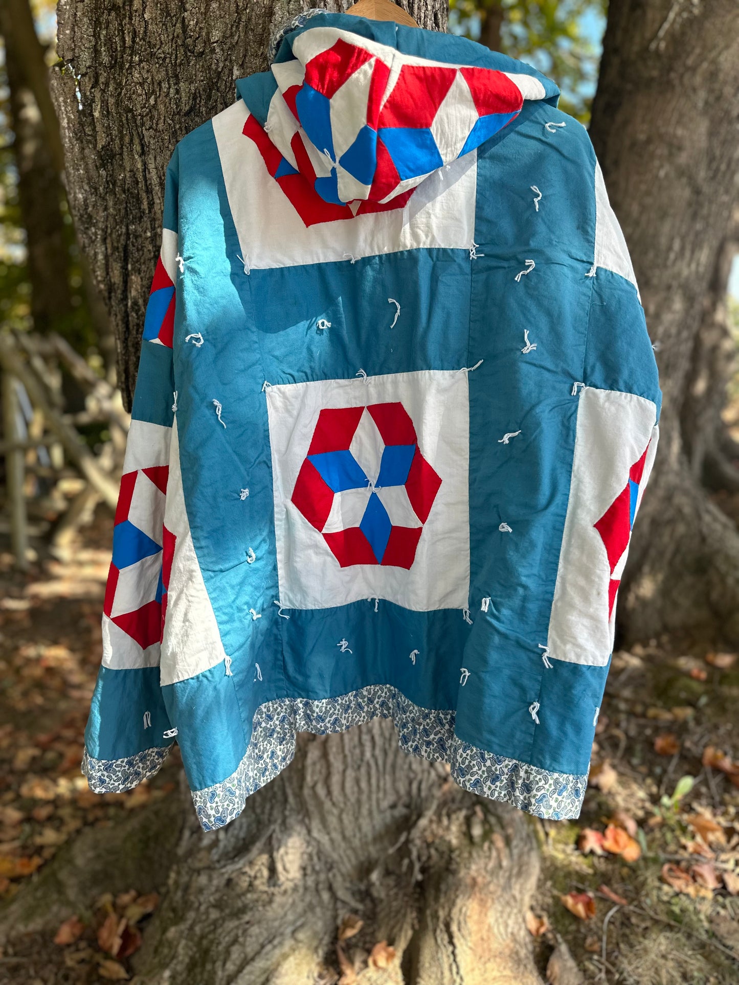 Vintage Quilt Lightweight Jacket with Hood | Unique Upcycled Fashion | Bohemian Style Outerwear