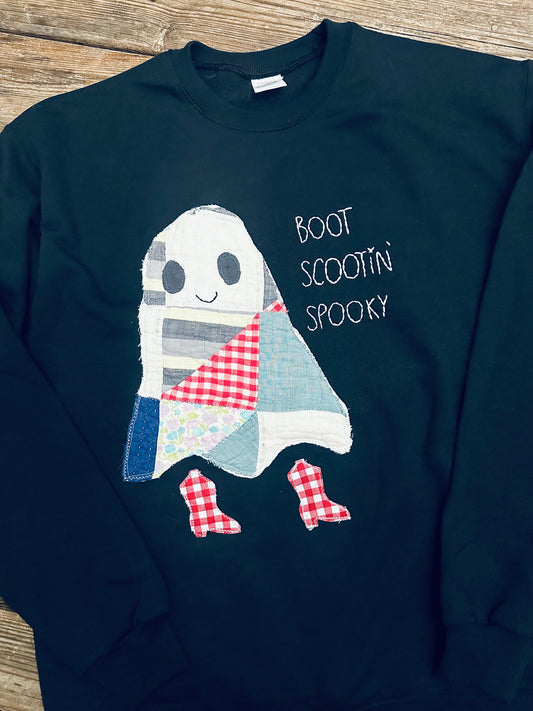 Boot Scootin’ Spooky Handmade Quilt Ghost Sweatshirt - Medium