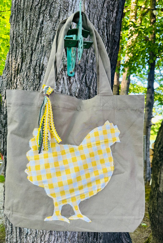 Chicken Market Tote - Yellow Gingham