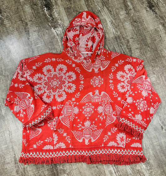 Patriotic Vintage Afghan Hoodie | Handmade Upcycled Fringe Hoodie | Women’s 2X